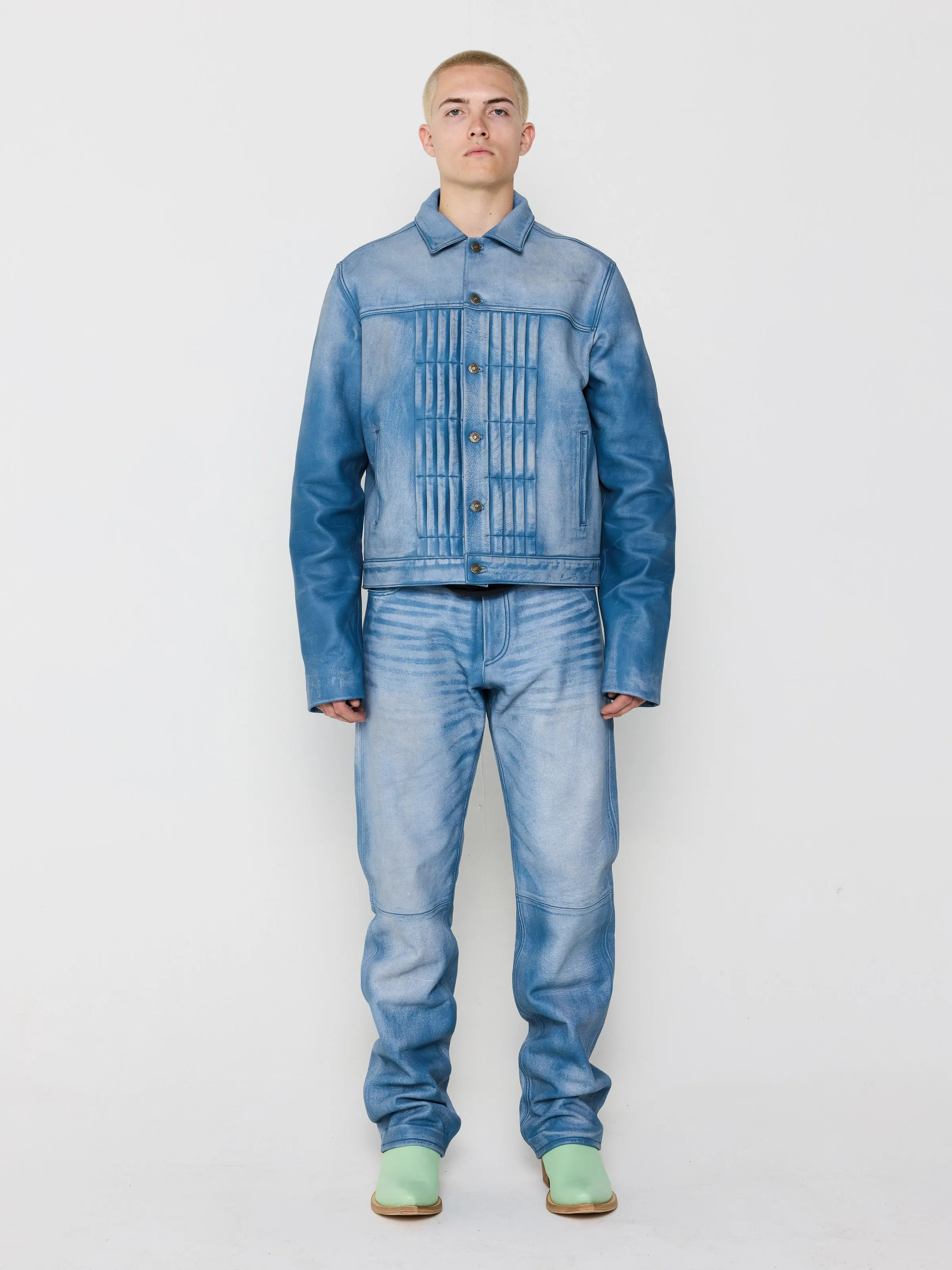 Leather Trucker Jacket in Blue sold by 424 product image thumbnail 3