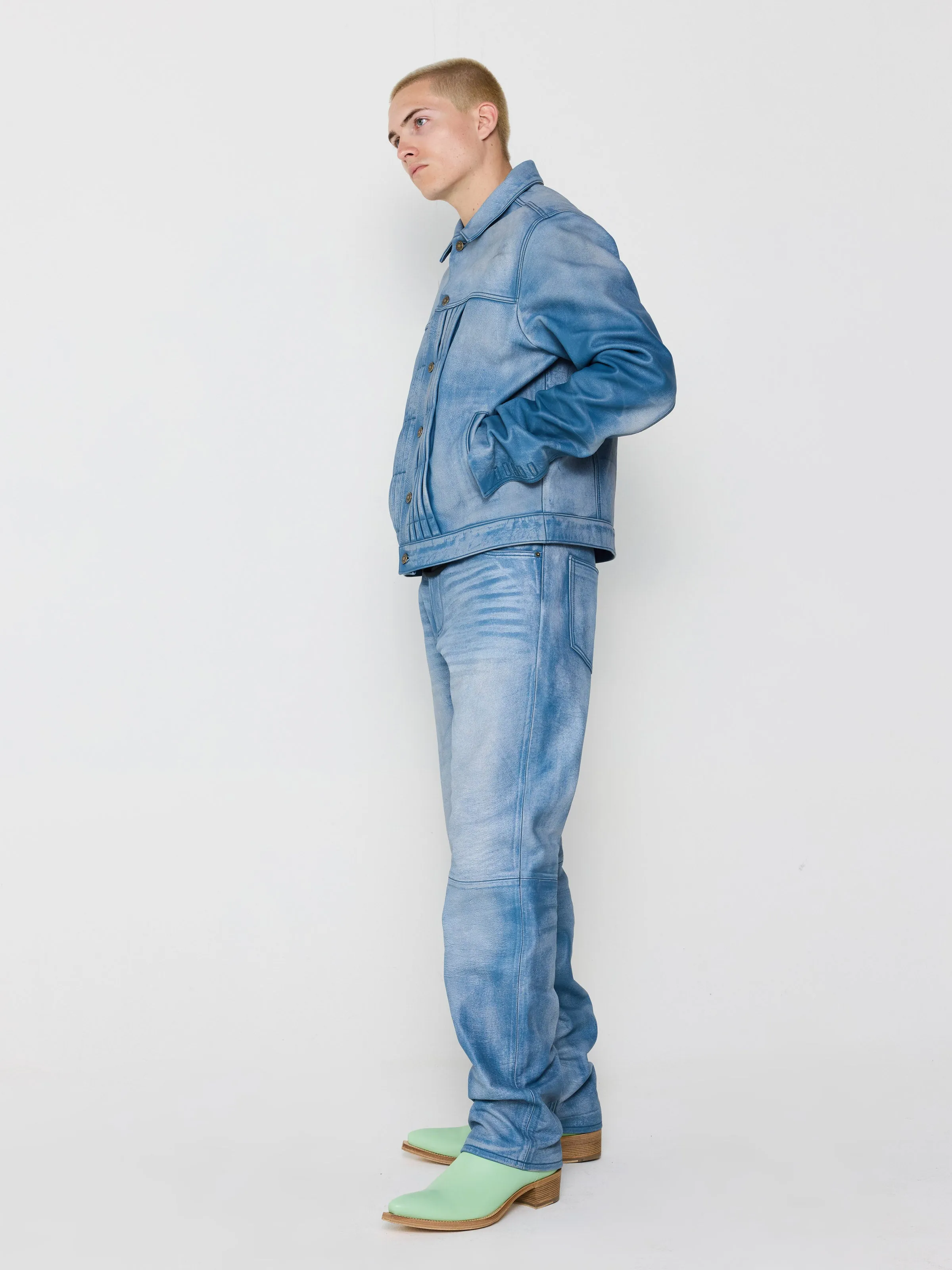 Leather Trucker Jacket in Blue sold by 424 product image thumbnail 4