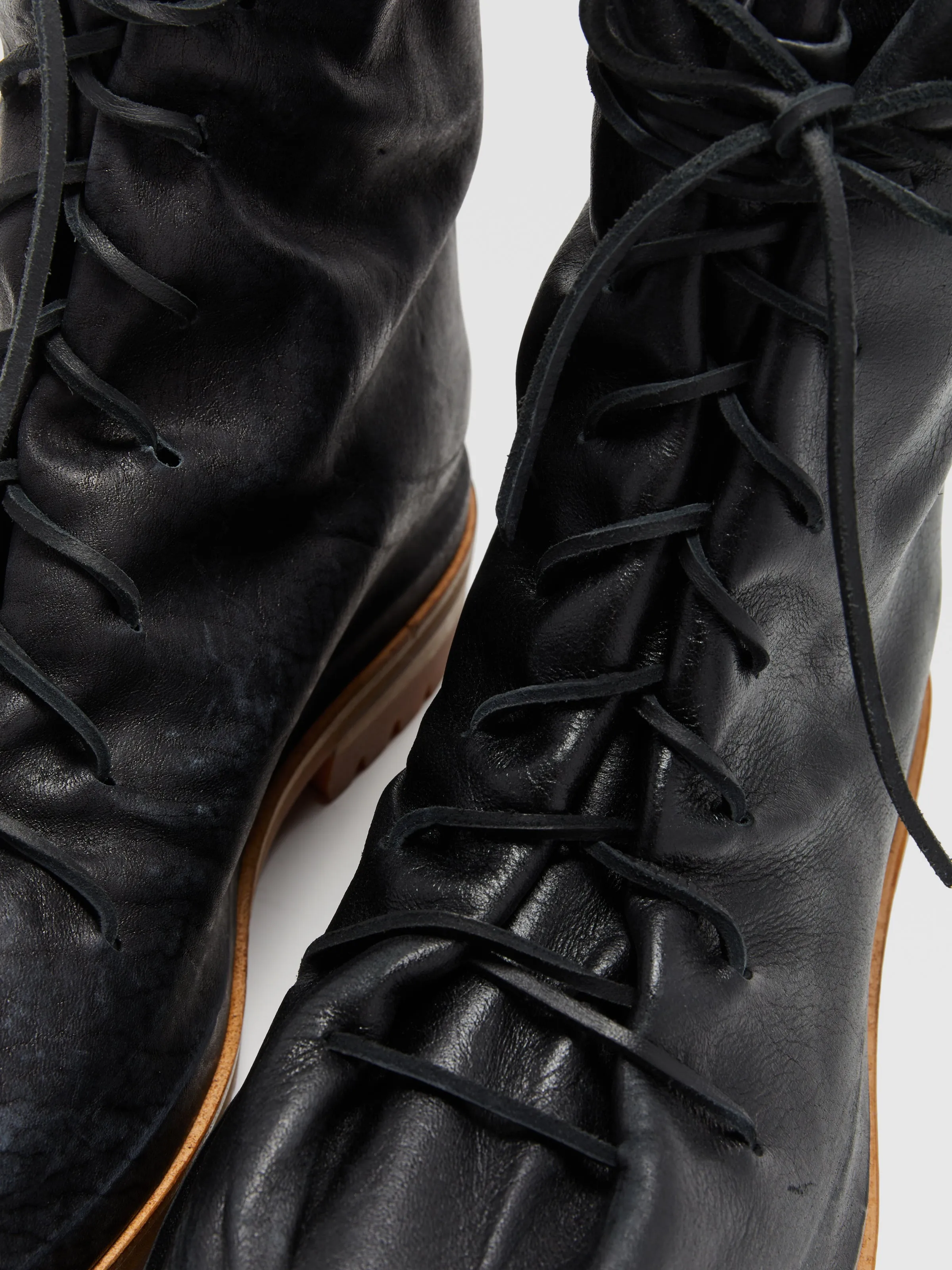 Distressed Leather Lace-Up Boots in Black sold by 424 product image thumbnail 5