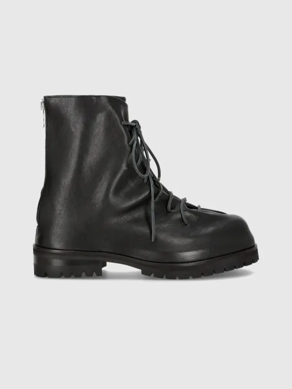 Leather Laced Up Marathon Boot in Black sold by 424