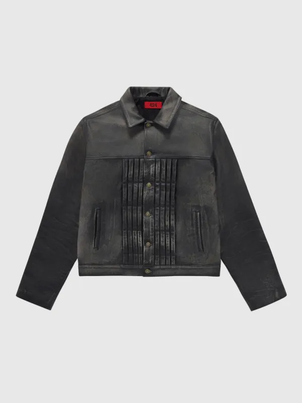 Rub Off Leather Trucker in Black sold by 424