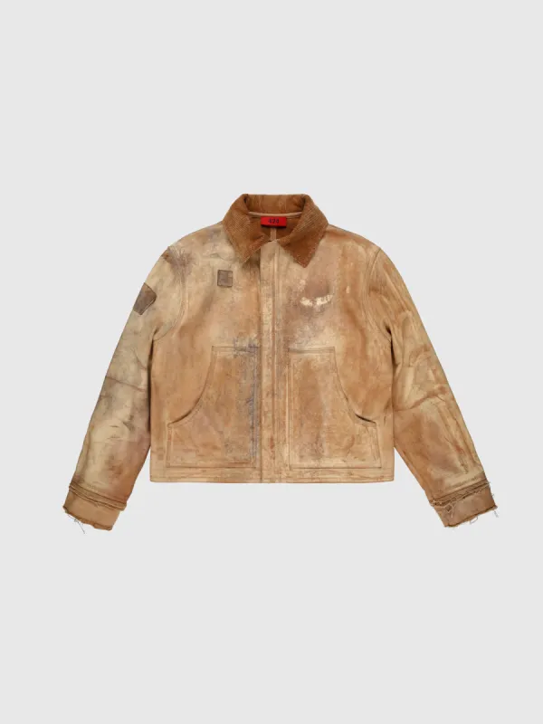 CHORE JACKET TEXTURED LEATHER WASHED CAMEL made by 424