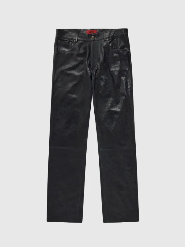 Five Pocket Paper Leather Pant in Black sold by 424