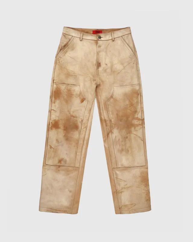 Leather Washed Textured Work Pant in Camel sold by 424