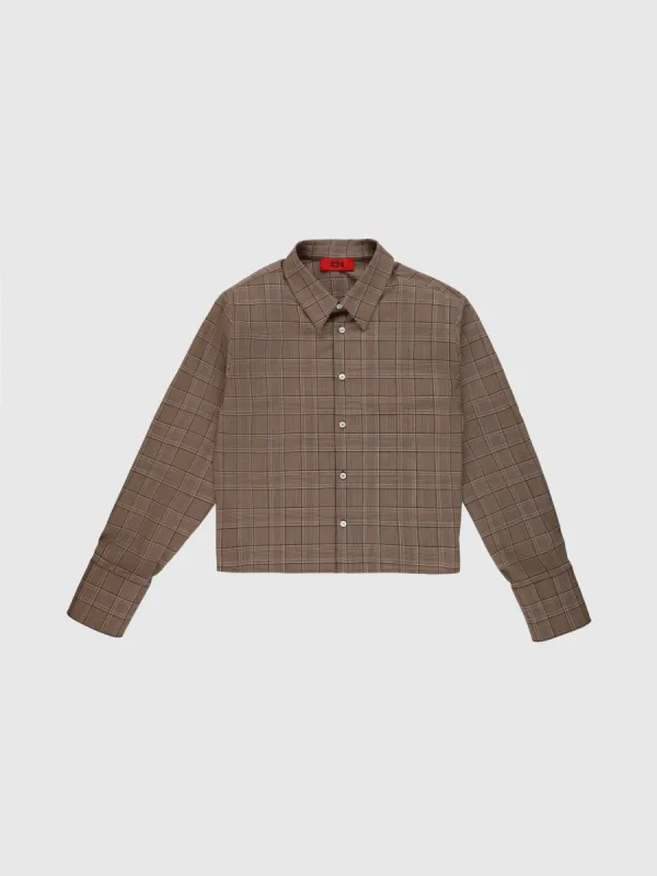 Cropped Shirt With Shoulder Pads in Plaid Brown sold by 424