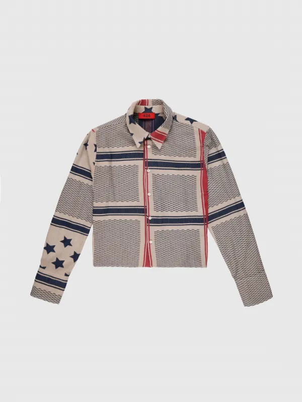 Cropped Shirt With Shoulder Pads in American Flag Print sold by 424