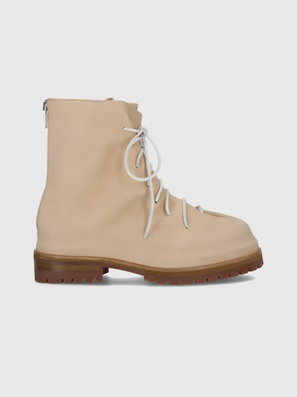 Nabuk Leather Lace-Up Marathon Boot in Cream sold by 424