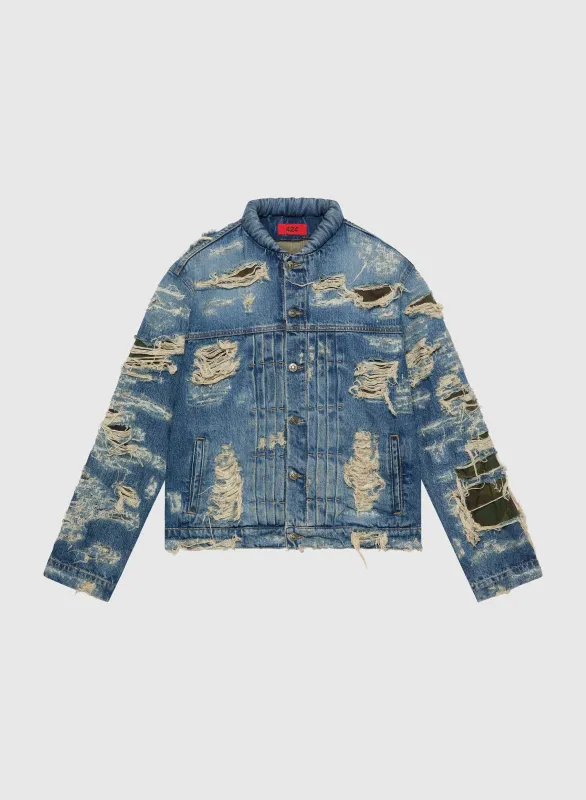 424 Collection Denim Trucker Blue Repaired Camo Patches sold by 424