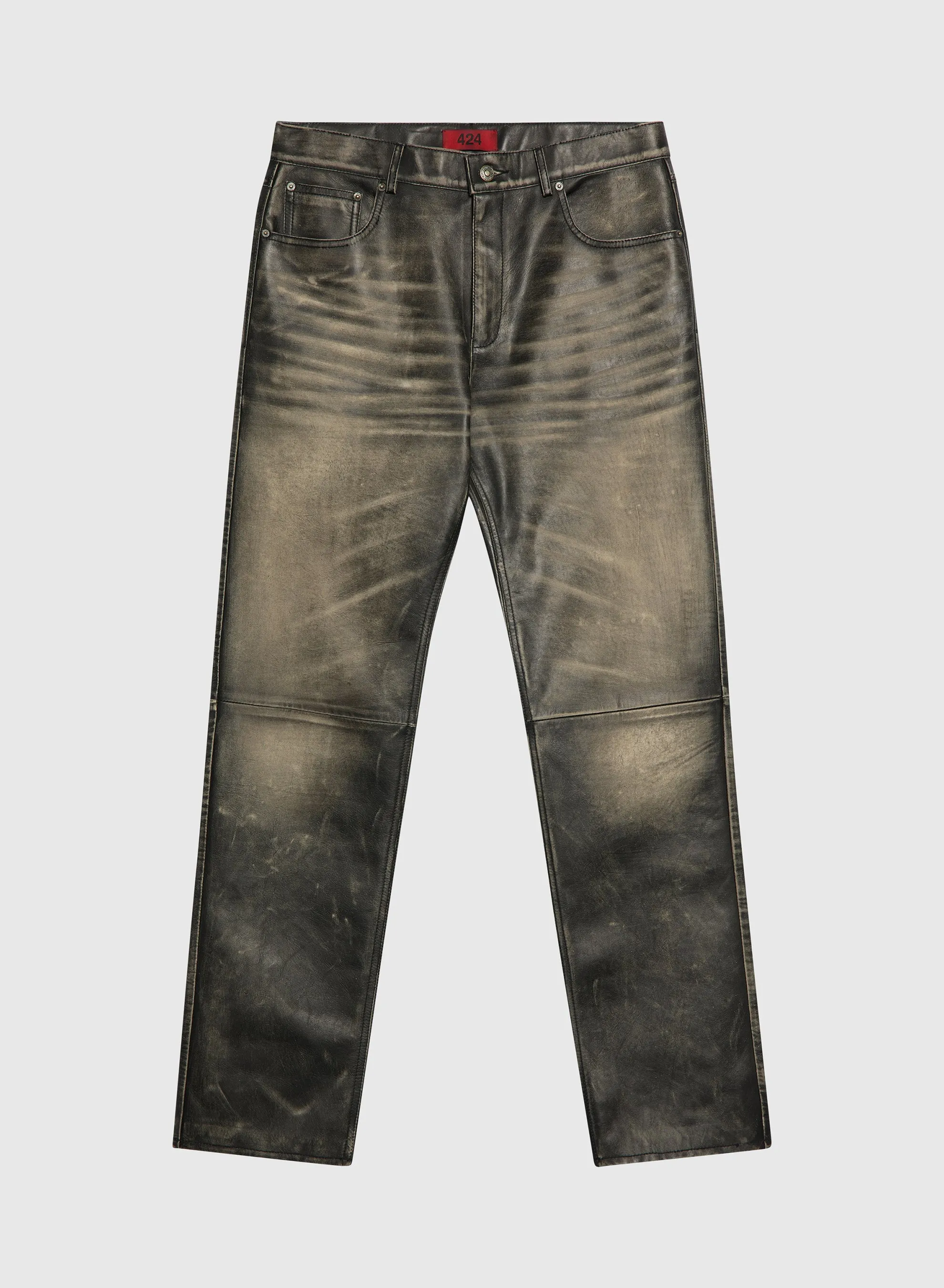 Black Leather Rub Off Pant sold by 424