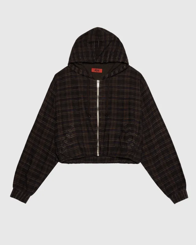 WRAPPED HOODIE EMBROIDERED FLANNEL IN BROWN made by 424