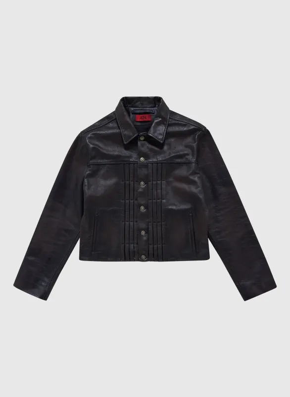 TRUCKER RUB OFF LEATHER IN BLACK sold by 424