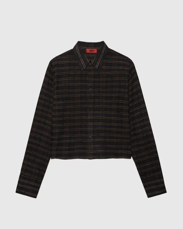 CROPPED SHIRT WITH SHOULDER PAD IN BROWN sold by 424