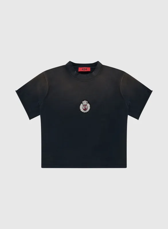 CREST CROPPED SCALLOP TEE JERSEY IN VINTAGE BLACK made by 424