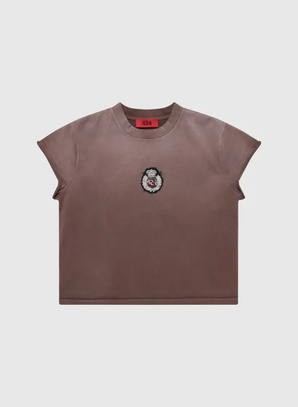CREST CROPPED SCALLOP TEE JERSEY IN VINTAGE BROWN made by 424