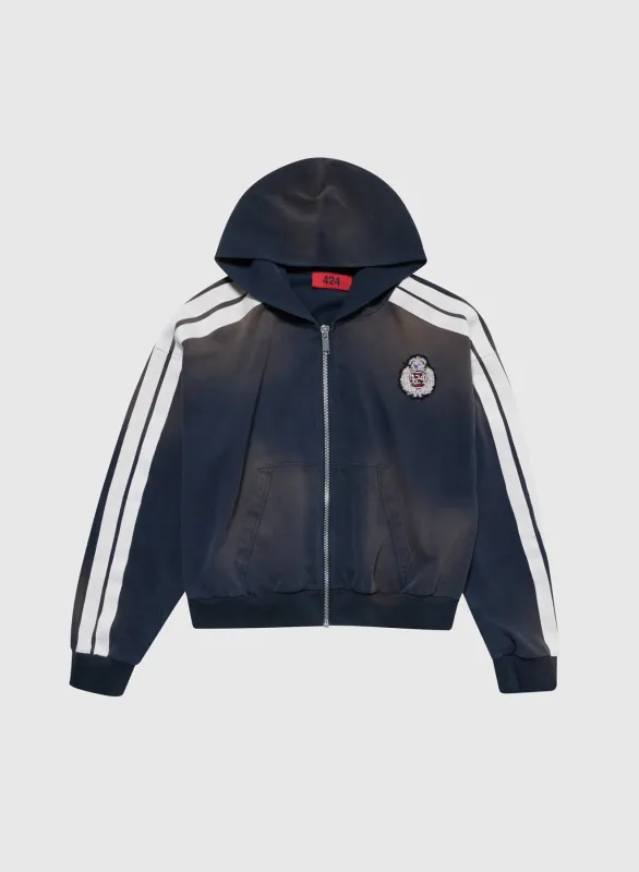 CREST ZIP UP HOODIE BRUSHED FLEECE IN VINTAGE BLACK sold by 424