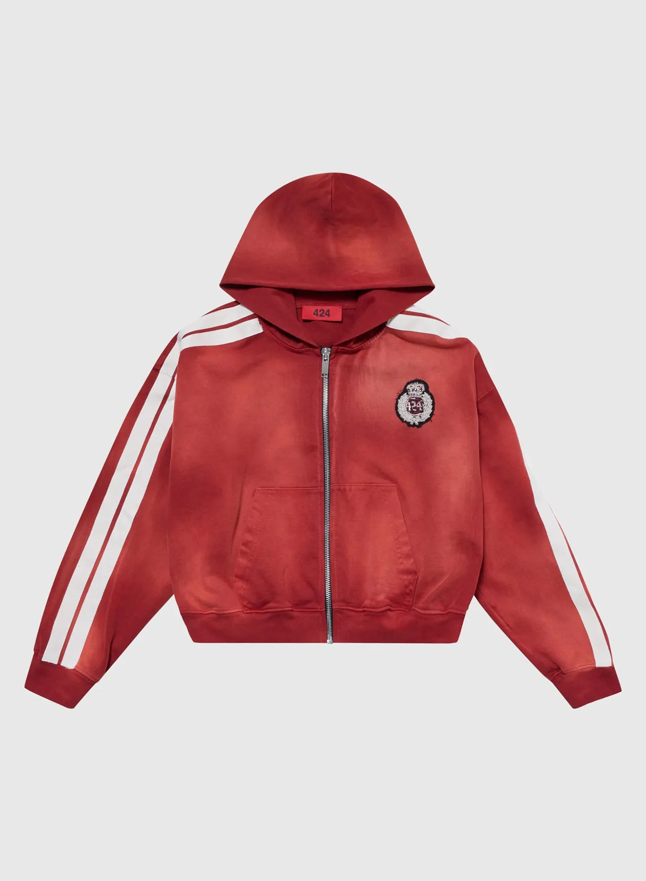 CREST ZIP UP HOODIE BRUSHED IN VINTAGE RED sold by 424