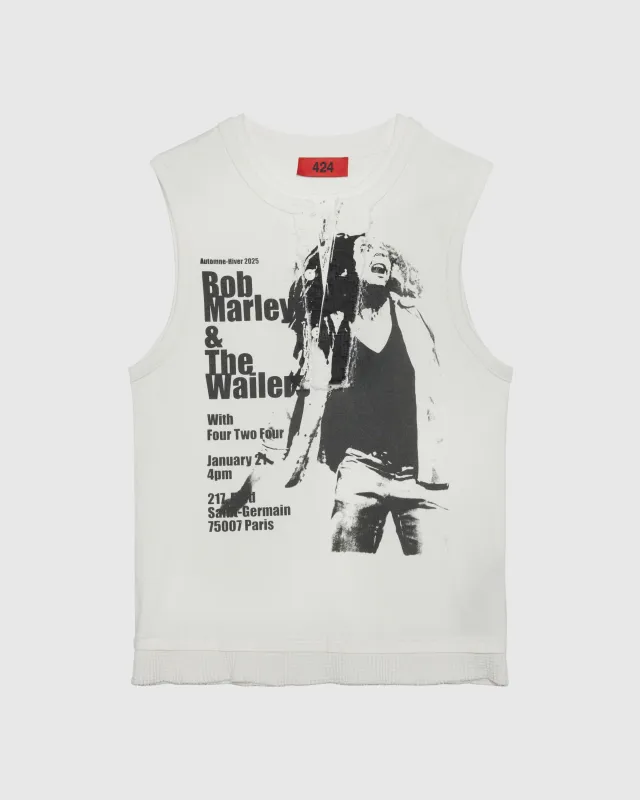 BOB MARLEY BLACK GRAPHIC TEE IN SALT WHITE made by 424