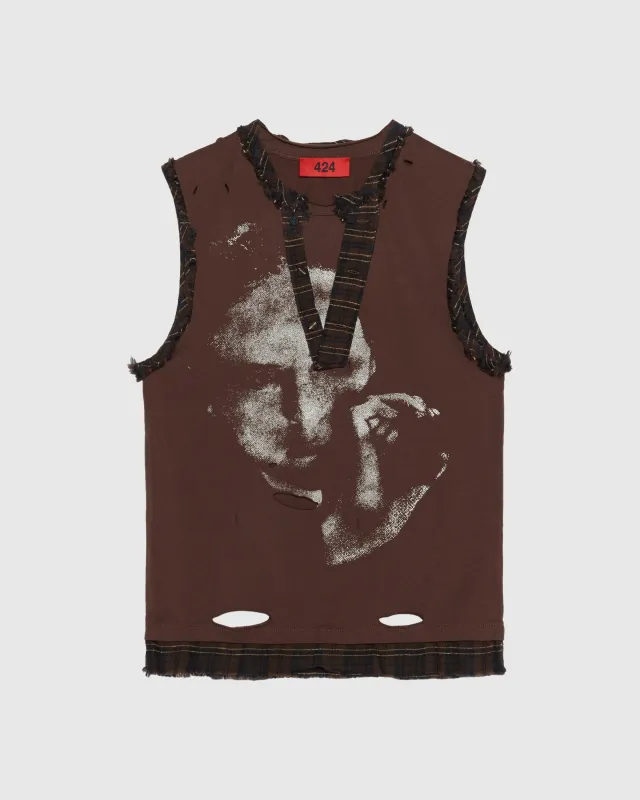 VINTAGE TEE IN WASHED BROWN WITH BROWN FLANNEL made by 424