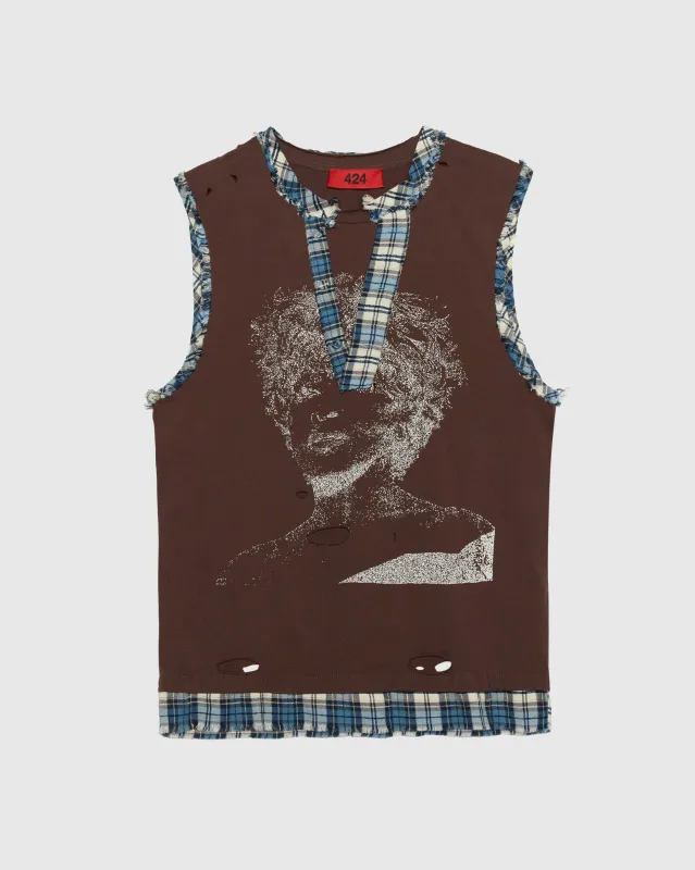 VINTAGE TEE IN WASHED BROWN WITH AVIO FLANNEL made by 424