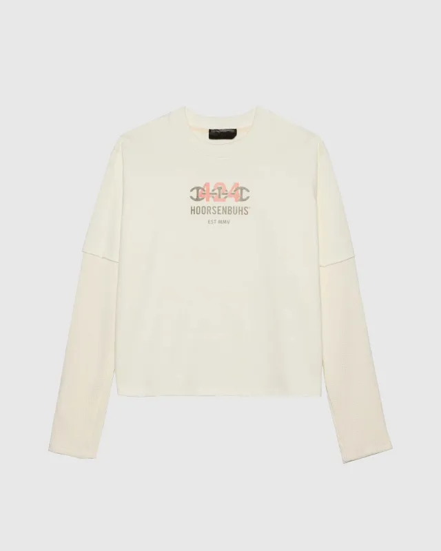 CROPPED DOUBLE SLEEVE WITH THERMAL IN SALT WHITE made by 424