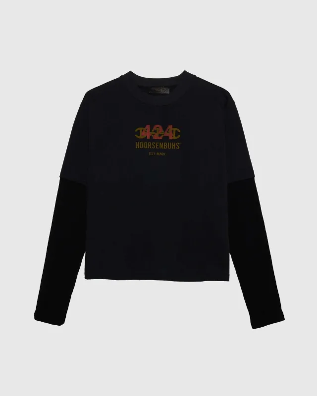 CROPPED DOUBLE SLEEVE WITH THERMAL IN BLACK made by 424