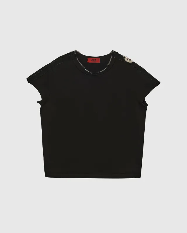 CREST JERSEY SCALLOP TEE - BLACK/BLACK made by 424