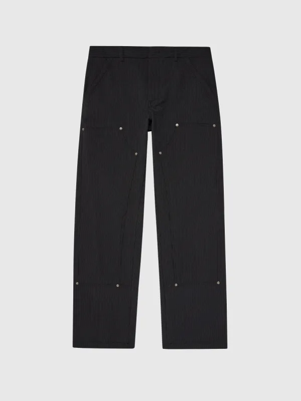 Pinstriped Paneled Trousers in Black sold by 424