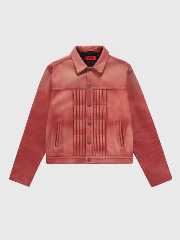 Leather Trucker Jacket in Red sold by 424