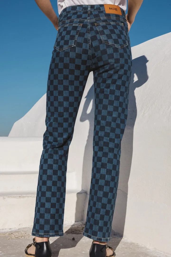 Austin blue checkerboard midi jeans sold by Balzac Paris product image thumbnail 4