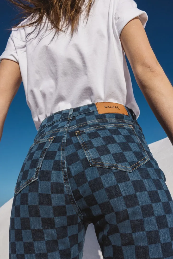 Austin blue checkerboard midi jeans sold by Balzac Paris product image thumbnail 2