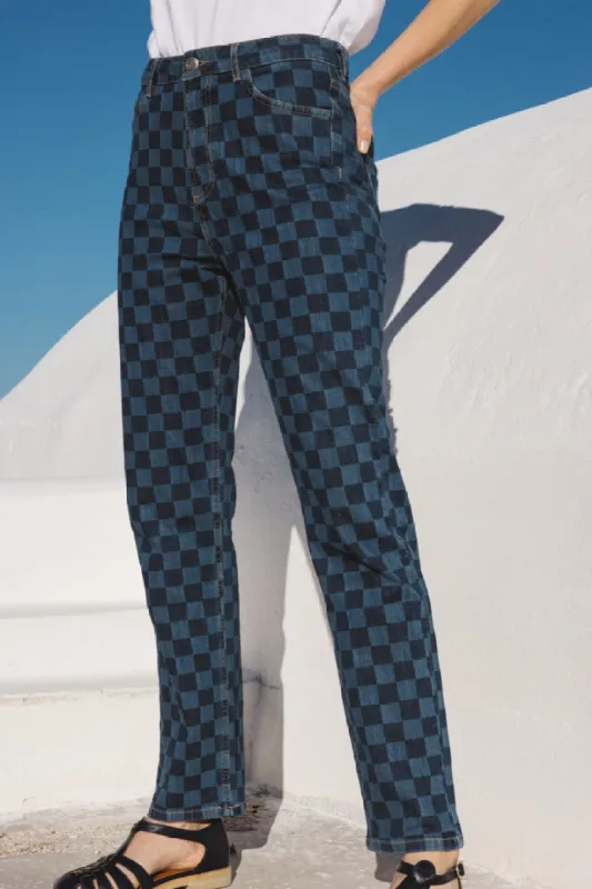 Austin blue checkerboard midi jeans made by Balzac Paris