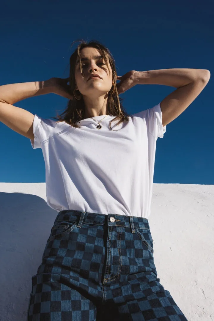 Austin blue checkerboard midi jeans sold by Balzac Paris product image thumbnail 5