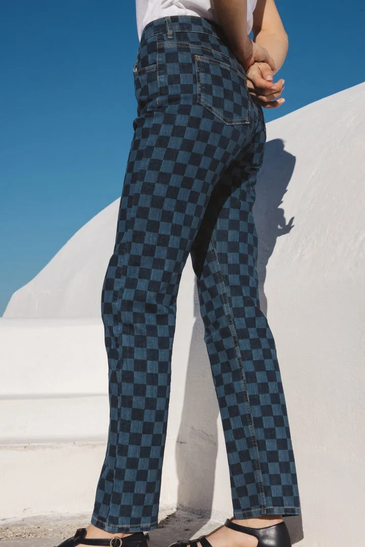 Austin blue checkerboard midi jeans sold by Balzac Paris product image thumbnail 3