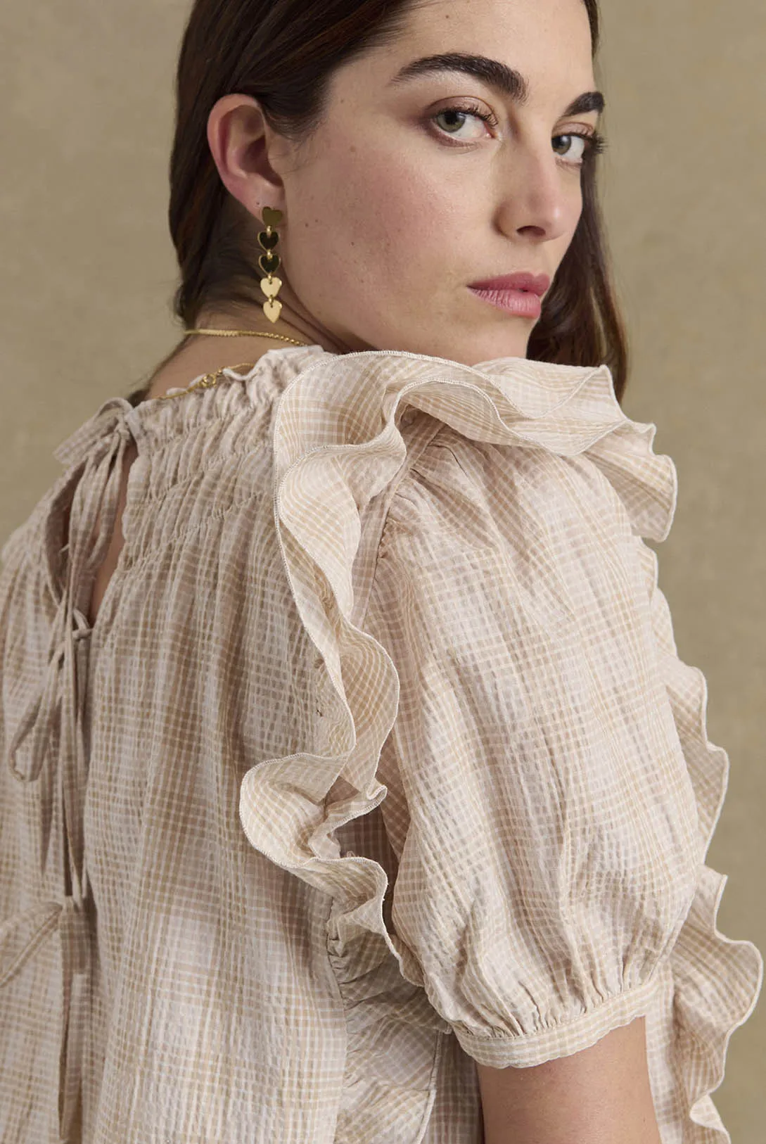 Amia beige and white check blouse sold by Balzac Paris product image thumbnail 4