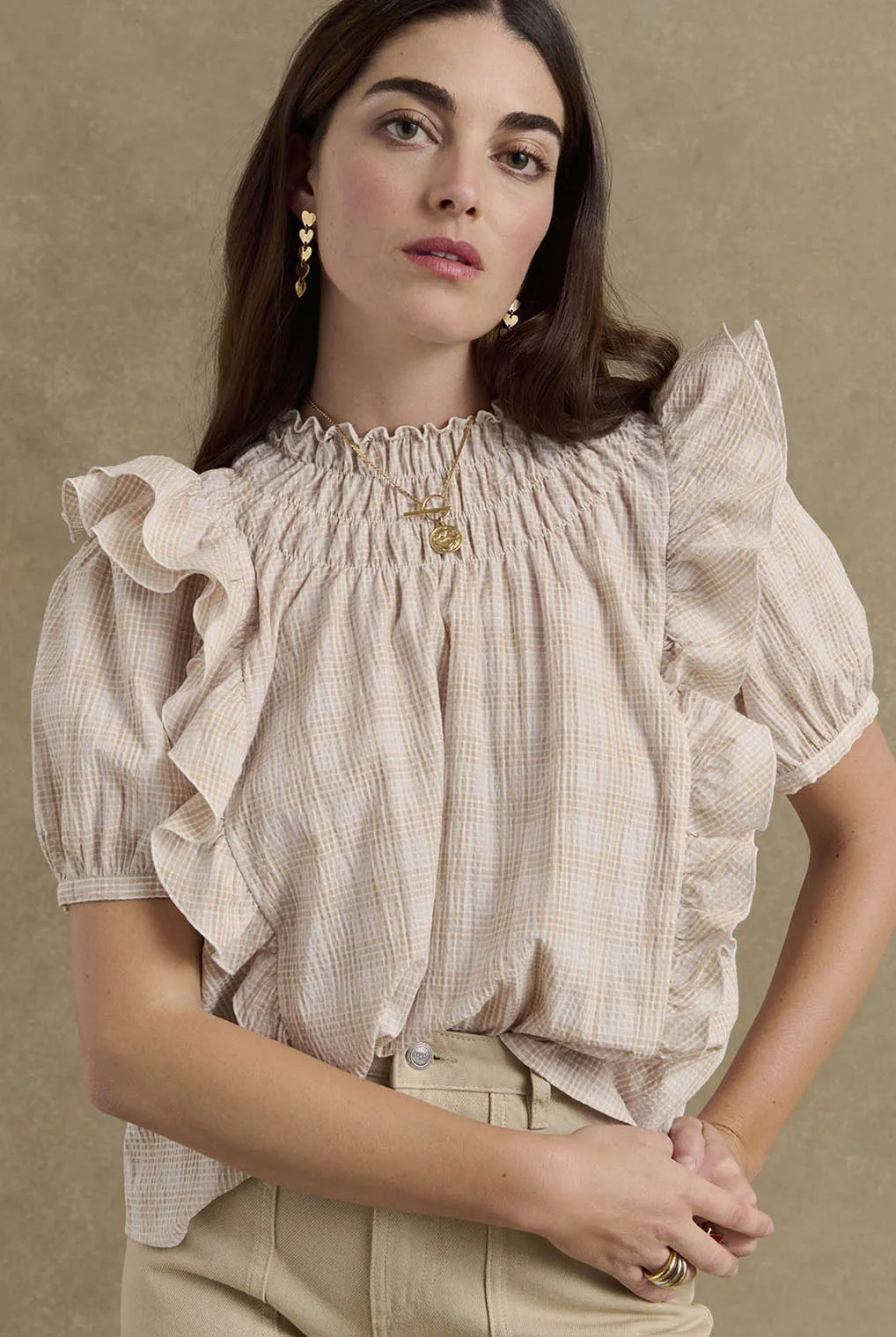 Amia beige and white check blouse sold by Balzac Paris product image thumbnail 2