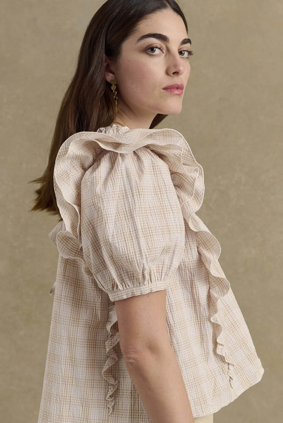 Amia beige and white check blouse sold by Balzac Paris product image thumbnail 5