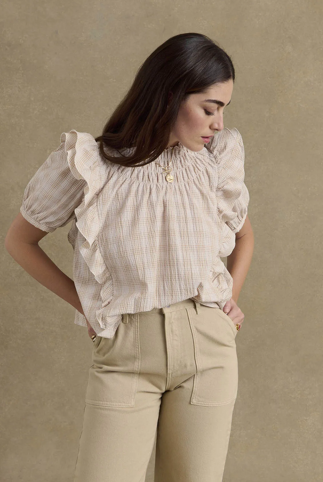 Amia beige and white check blouse sold by Balzac Paris product image thumbnail 3
