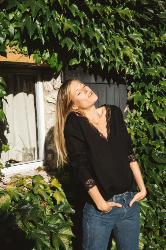 Camille black lace blouse made by Balzac Paris