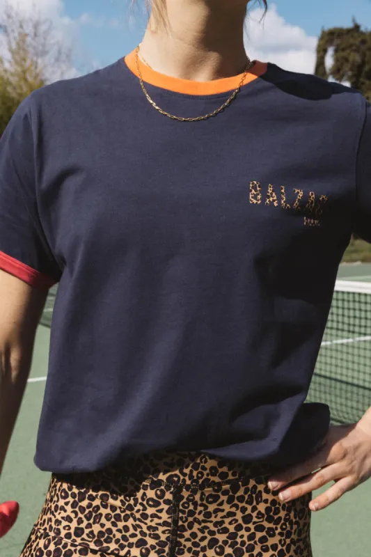 Navy, fuchsia and orange Bree t-shirt sold by Balzac Paris