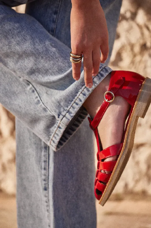 Red patent Théoline sandals sold by Balzac Paris