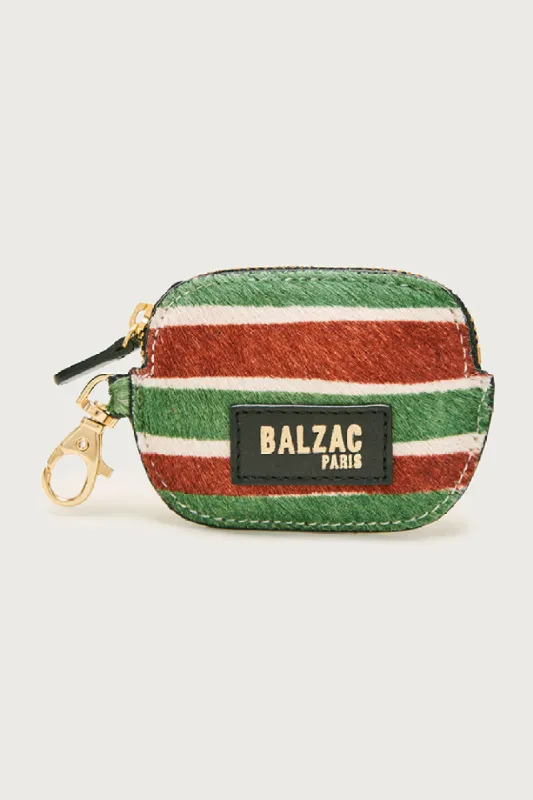 Ziggy red and green striped pony carabiner purse sold by Balzac Paris