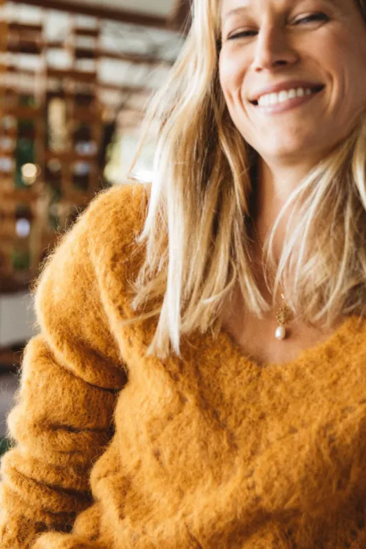 Lucian mustard sweater in mohair and alpaca sold by Balzac Paris