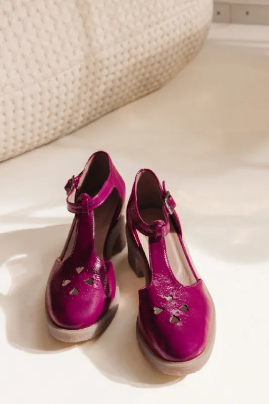 Crinkled purple patent Rosie Mary Janes sold by Balzac Paris