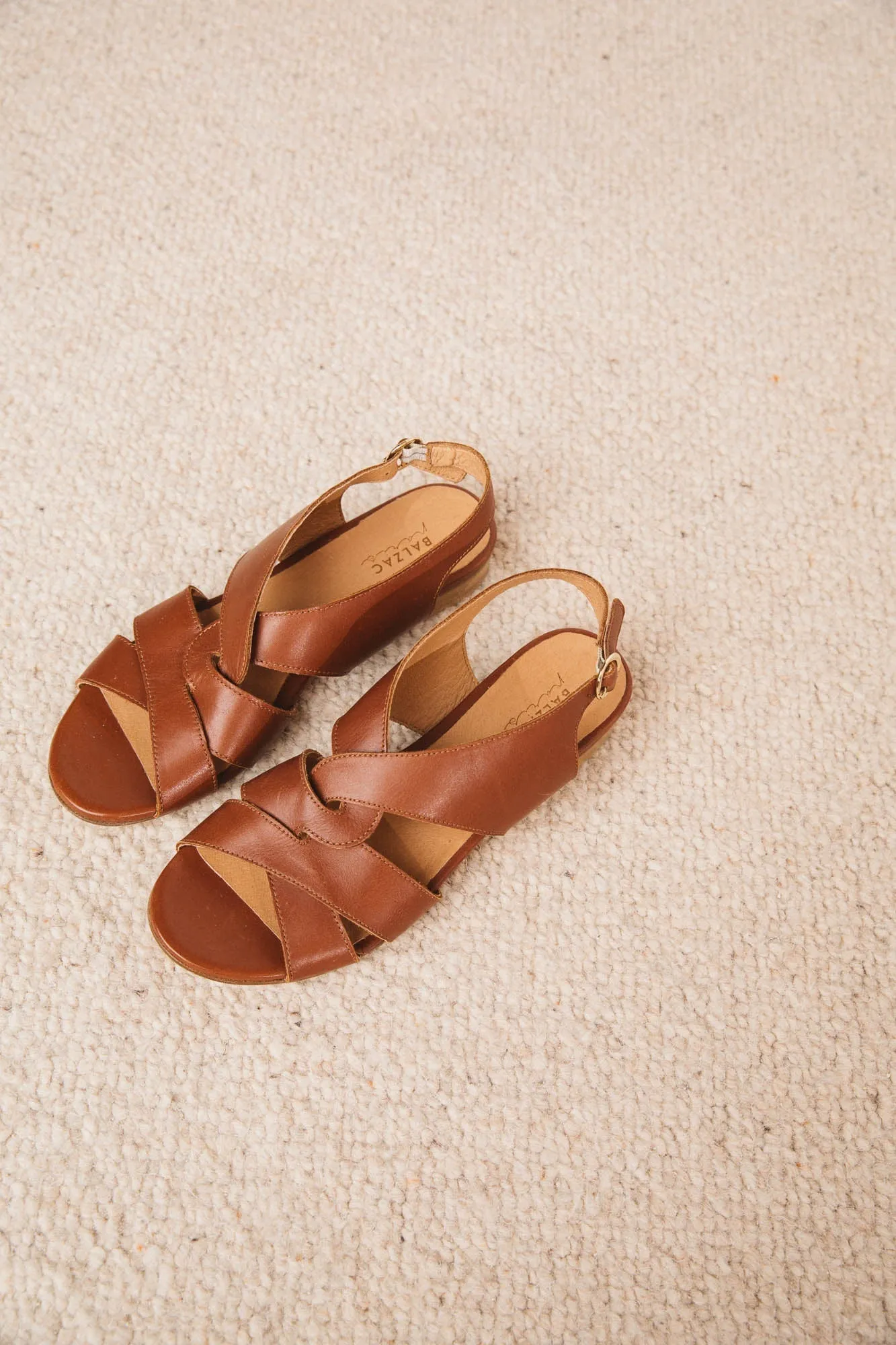 Camel Myriam crossed sandals sold by Balzac Paris