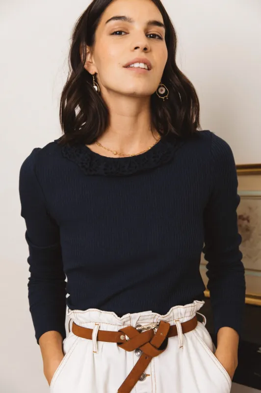 Navy organic cotton Jenny top sold by Balzac Paris