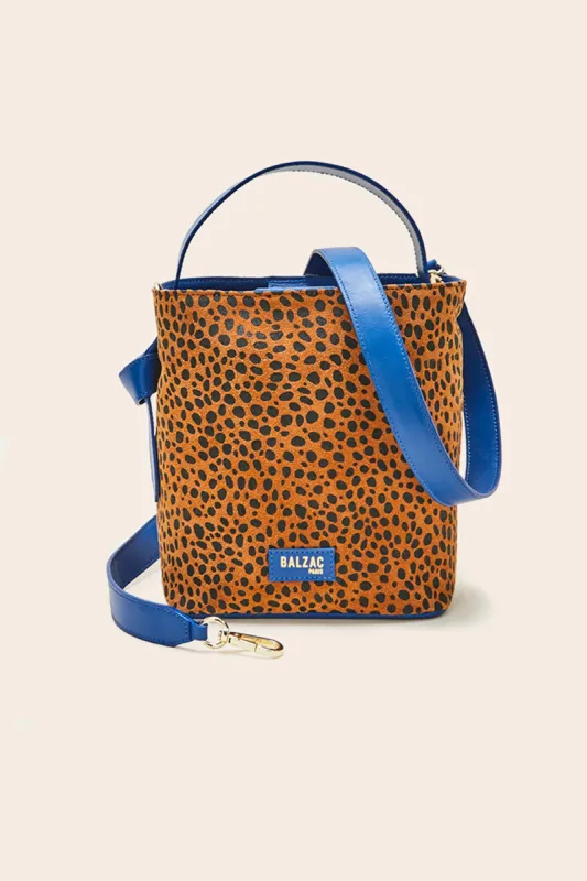 Bi-material cheetah and blue Orion bag sold by Balzac Paris