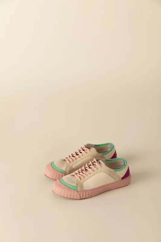 Ecru and green Brel sneakers sold by Balzac Paris