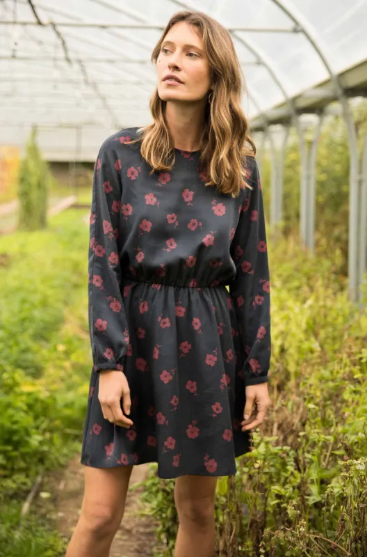 Laila navy dress with flowers sold by Balzac Paris