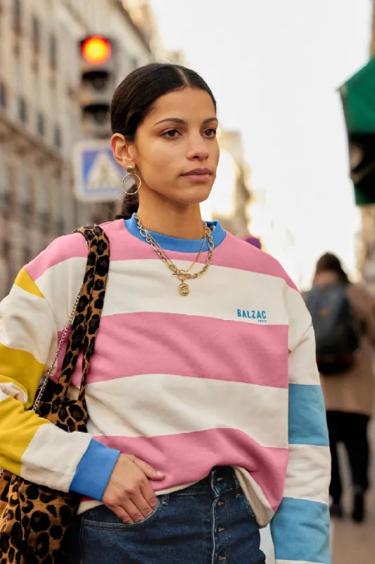 Harlow striped sweatshirt in pink, yellow, ecru made by Balzac Paris