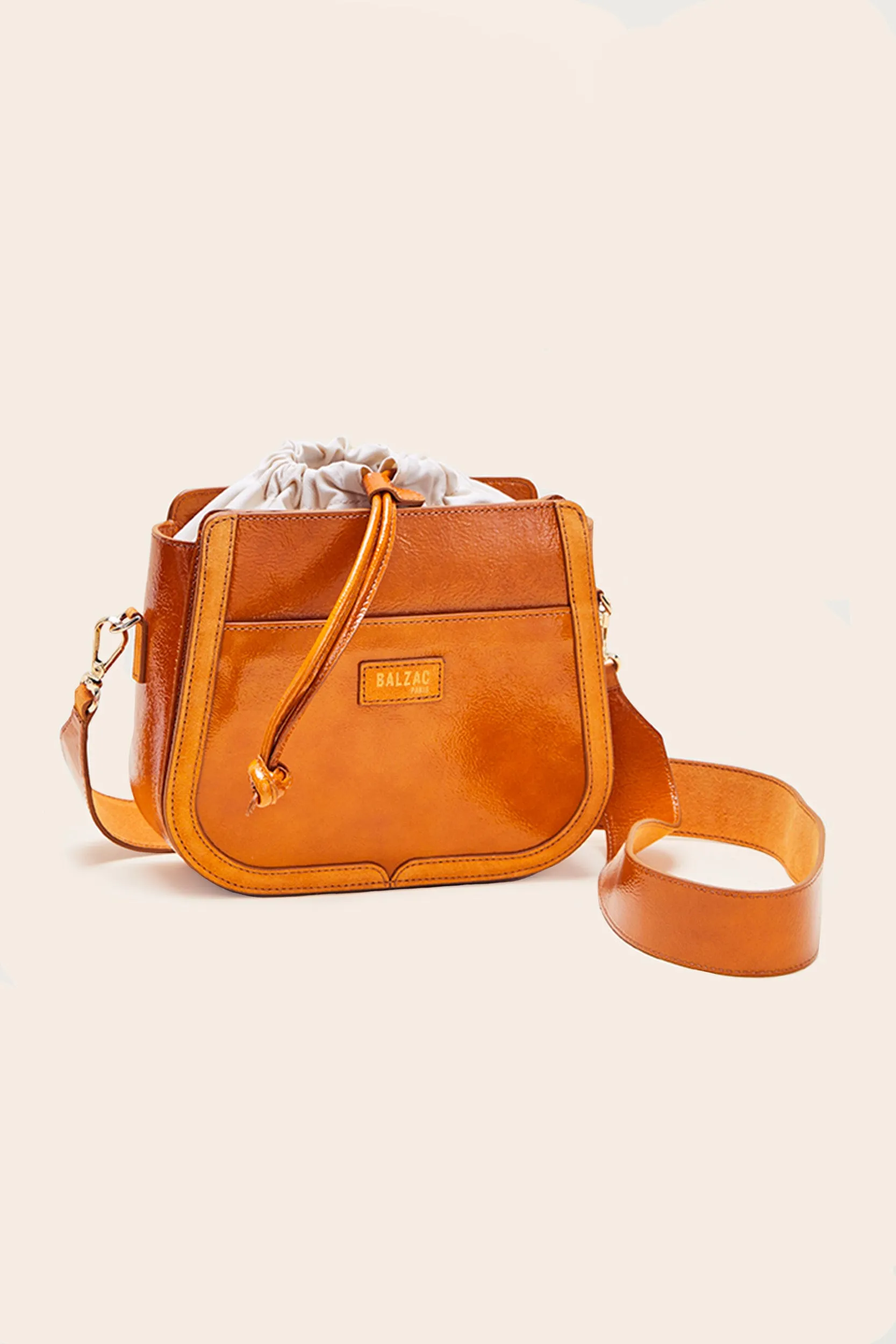 Mustard Crumpled Varnish Voltige Bag sold by Balzac Paris